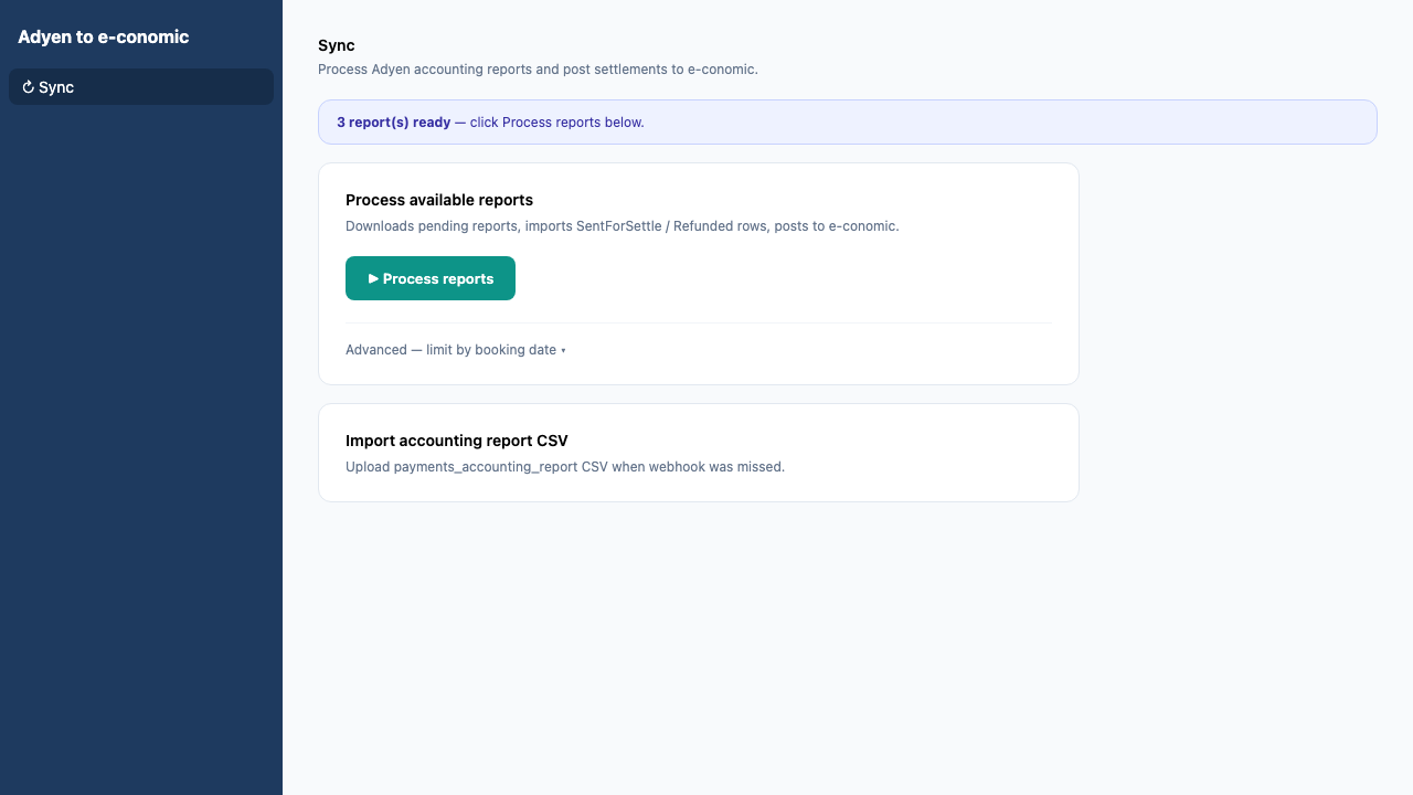 Sync page with Process fundings button and CSV import